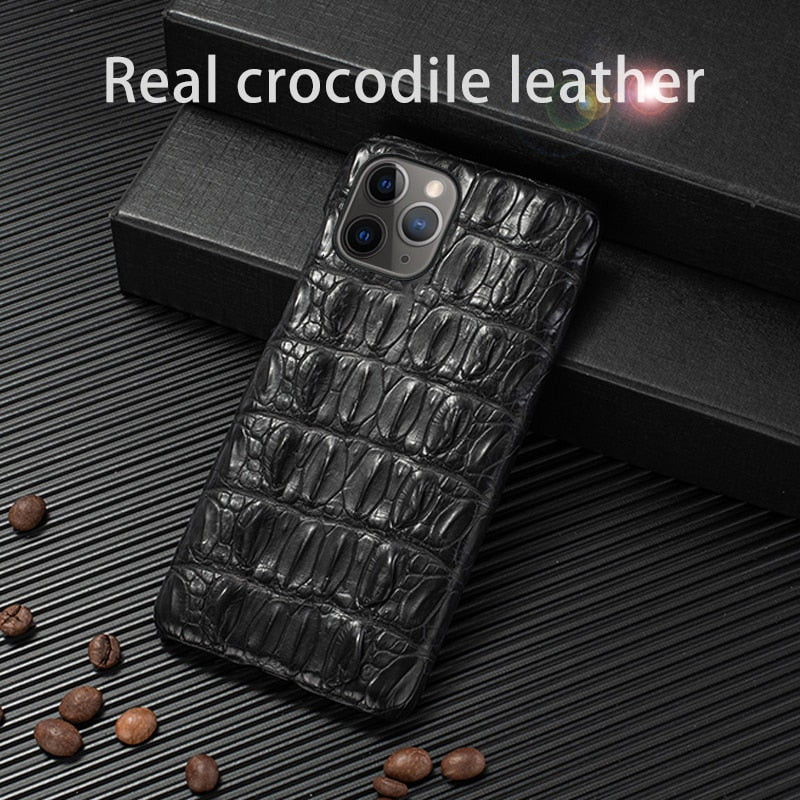 Natural Crocodile Leather Phone Case For iPhone 13 12 Mini 11 Pro For Apple X XS Max XR 6 6S 7 8 Plus SE Luxury Alligator Cover|Phone Case & Covers|