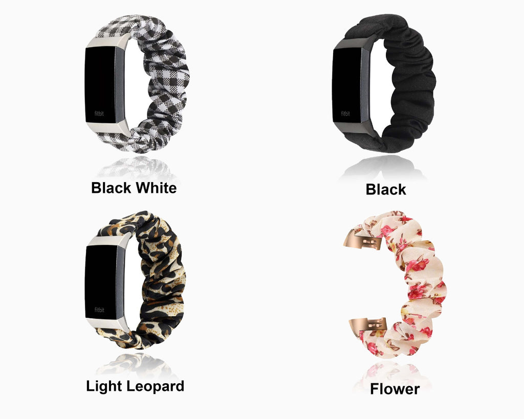Watchbands Spot Leopard Animal Print Pattern Black Beige Brown Watch Band, Fitbit Charge 4 3 Women Cotton Soft Elastic Sport Bracelet ladies Watchbands