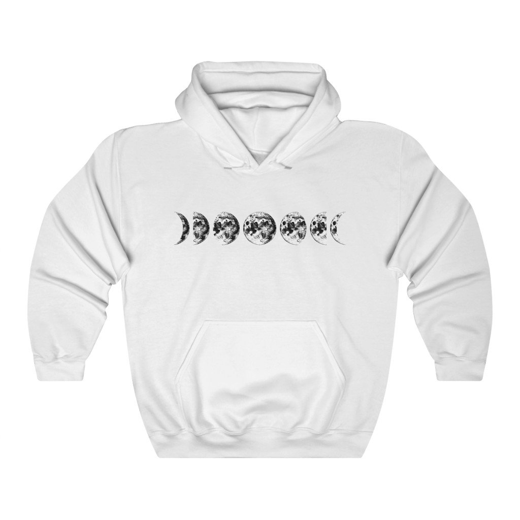 Hoodie White / S Moon Phases Hooded Sweatshirt - Moon Hooded Sweatshirt - Moon Phases - Unisex