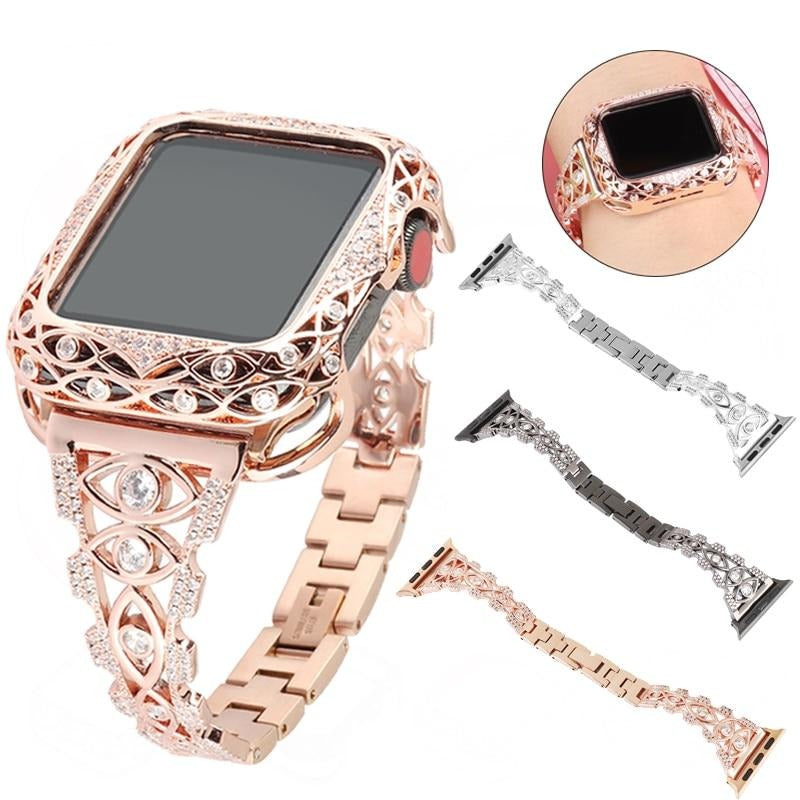 Watchbands Hollow Diamond Strap For Apple Watch Band Women Bracelet For Apple Watch 42mm 38mm 40mm 44mm Glitter Steel Strap iWatch 6 SE 5|Watchbands|