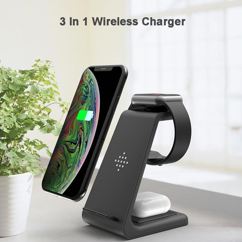Wireless Chargers Black QI 10W Fast Charge 3 In 1 Wireless Charger For Iphone 11 Pro Charger Dock For Apple Watch 5 4 Airpods Pro Wireless Charge Stand|Wireless Chargers