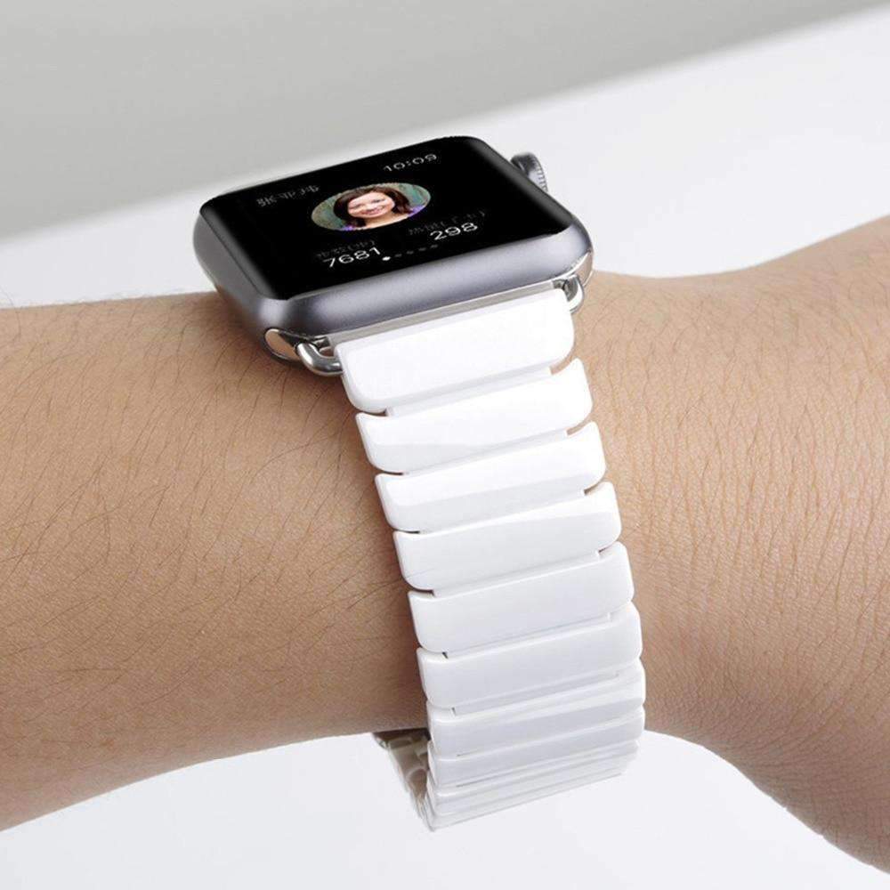 Accessories White / 42mm / 44mm Apple Watch Series 6 5 4 Band, Ceramic Link Loop Strap Butterfly Clasp