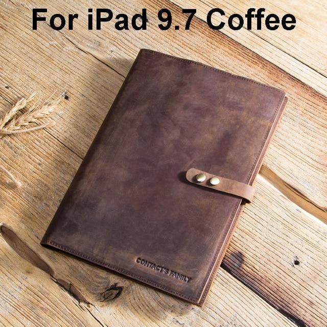 Apple For iPad 9.7 Coffee Custom Handmade Genuine Cow Leather Case For iPad Pro 9.7 10.5 11 Air 1 2 5 6 Mini MacBook 12 inch Tablet Laptop Pouch Notebook Bag