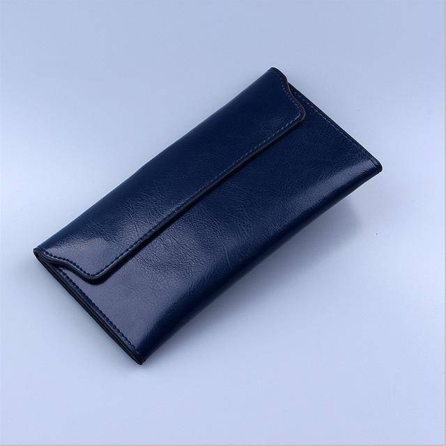 bags Blue Genuine Leather Women Wallet Long thin Purse Cowhide multiple Cards Holder Clutch