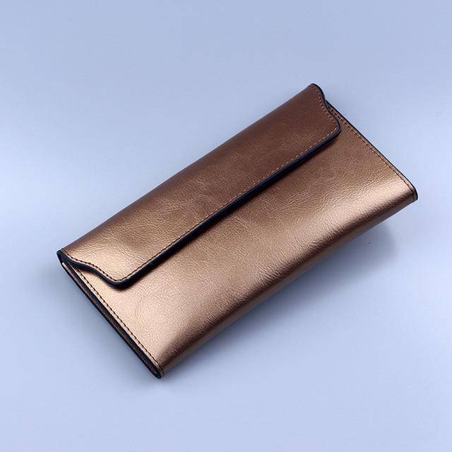 bags Gold Genuine Leather Women Wallet Long thin Purse Cowhide multiple Cards Holder Clutch