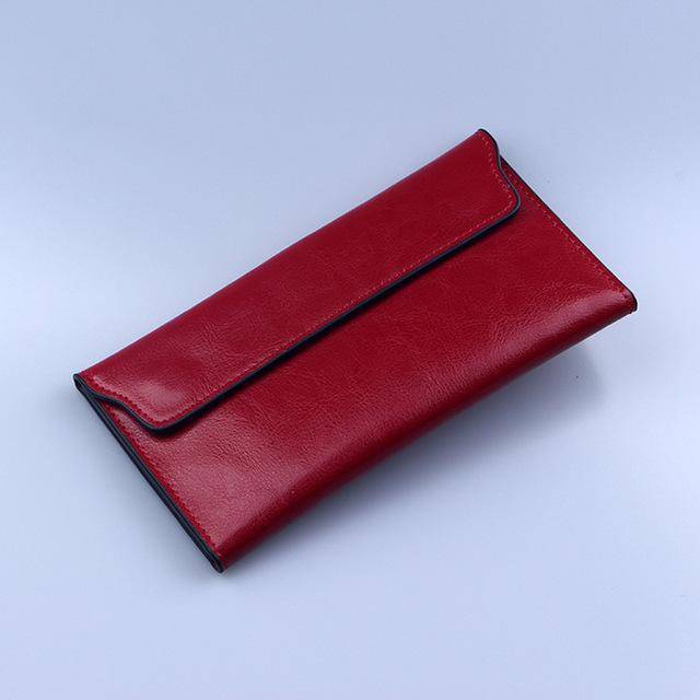 bags Red Genuine Leather Women Wallet Long thin Purse Cowhide multiple Cards Holder Clutch