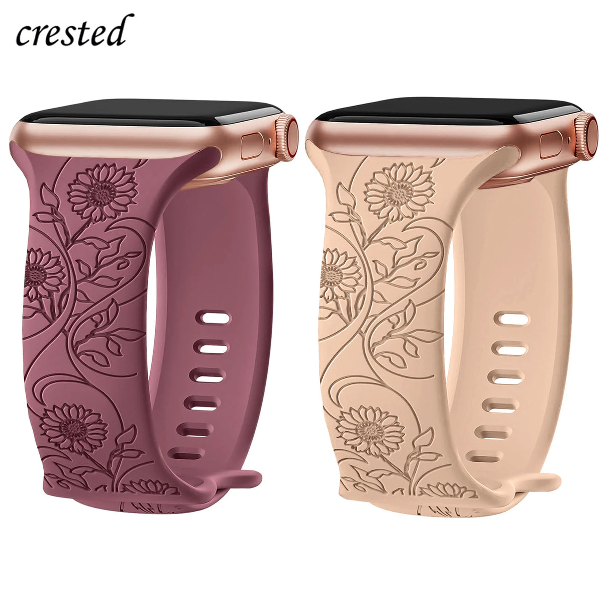 Floral Engraved Strap For Apple Watch Band 40mm 44mm 41mm 49mm