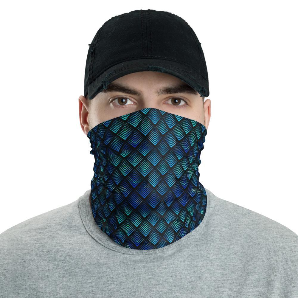 Dragon Geometric diamond Scales blue Unisex Men women Neck Gaiter face cover scarf, Headband warmer & Rave Mask Bandana  - US Fast Shipping