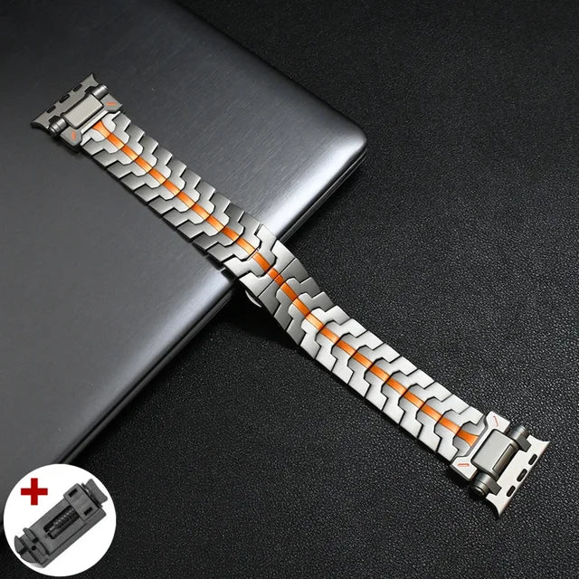 50％ Off | Titanium Color Link Bracelet for Apple Watch Ultra 2 49mm 45mm 44mm 42mm Stainless Steel Strap for Iwatch Series 9 8 7 6 5 4 Se