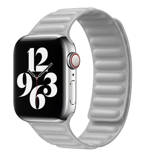 Apple Watch Series 7 6 5 4 Watchband, Magnetic Leather Link Loop Strap