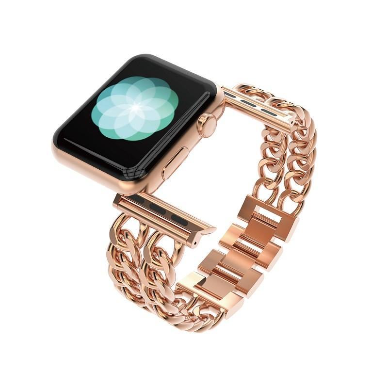 Watches Apple Watch Series 5 4 3 2 Band, Double Chain link Bracelet Stainless Steel Metal iWatch Strap, 38mm, 40mm, 42mm, 44mm