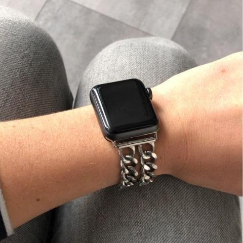 Double Chain Link Bracelet Stainless Steel Metal iWatch Strap Series 7