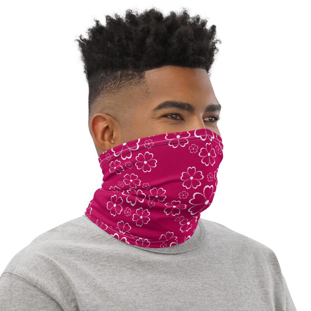 White lining flowers with pink background neck gaiter face cover head wear headband hood wrap balaclava mask neck warmer - US Fast Shipping