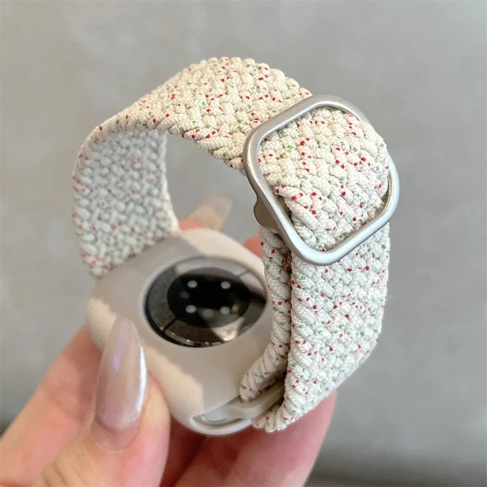 Korean Cute Braied Strap + Case For Apple Watch Band 49mm 41mm 45 44 38 42 Nylon Bracelet For iWatch Series 9 8 7 6 5 4 3 SE 40