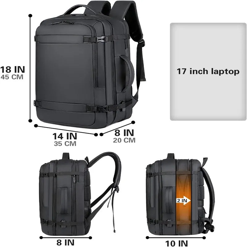 40L Expandable USB Charging Travel Backpack Men Large Capacity Business Water Resistant Durable 17-inch Computer Backpack New