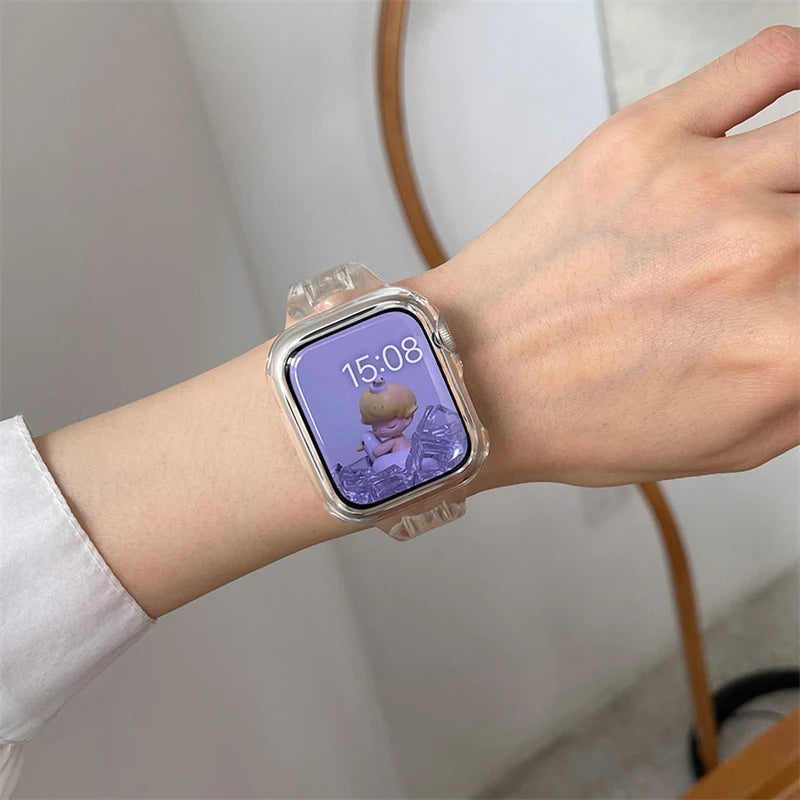 Transparent Resin Strap For Apple Watch Band iWatch 7 6 5 4 3 2 SE 1 41mm 45mm 38mm 42mm 40mm 44mm For Men Women Clear Bracelet