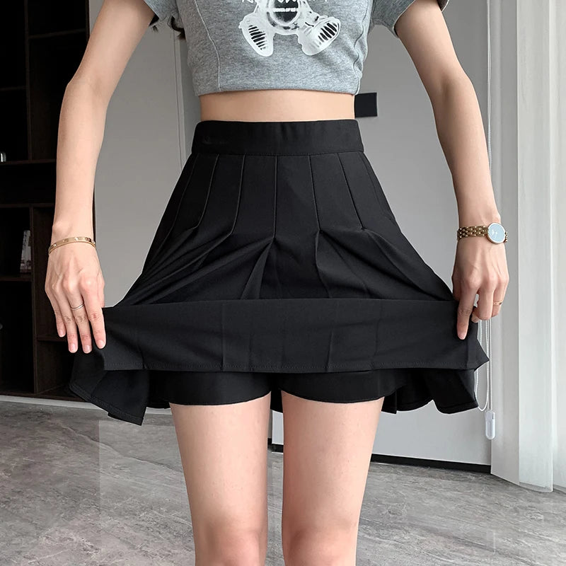 Korean Elastic High Waist Pleated Skirt Woman Black Gray Short A-Line Skirts for Women 2023 Summer Jk Uniform Mini Skirt