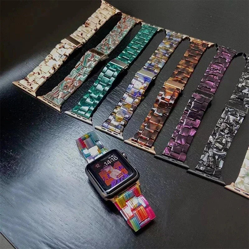 Resin Band for Apple Watch Series 9 8 7 41 45mm Cover Transparent Bracelet for iWatch 6 5 4 se 42mm 44 38 40mm Woman Case+Strap