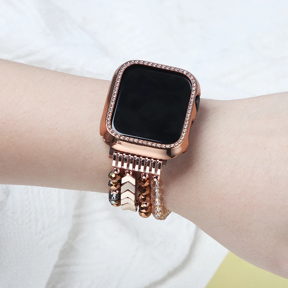 Jewelry Strap+Diamond Case for Apple Watch Ultra 2 49 46 45 38 40 41 42 44mm Band for iWatch Series 10 9 8 7 6 5 4 3 Case women