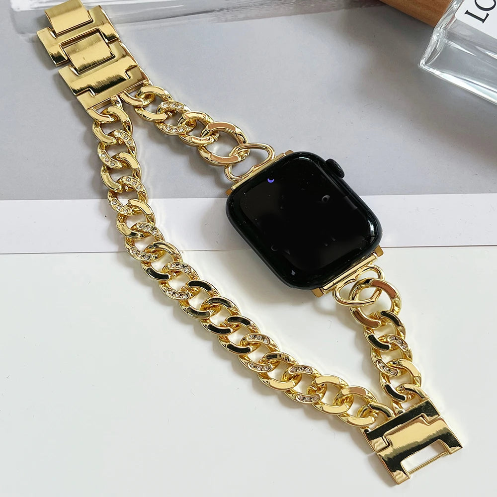 Luxury Metal Strap For Apple Watch Band 9 8 7 6 SE 45mm 44mm 42mm 44mm 41mm Women Bracelet For iWatch Ultra 2 49mm 40mm 38mm