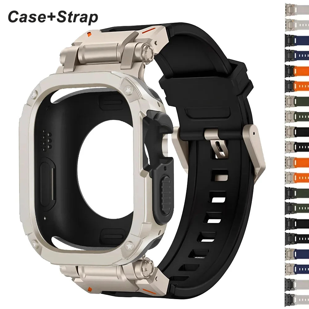 Strap+Case for Apple Watch Band Ultra 2 49mm 44mm 45mm TPU Protector Case Cover Silicone Bracelet for IWatch Series 9 8 7 6 5 4