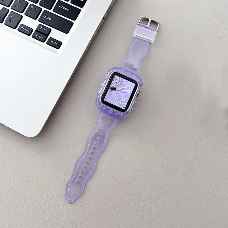 Glitter Clear Strap&Case For Apple Watch Band Ultra 44mm 45mm 40mm 41mm 49mm Sports Transparent Bracelet For iWatch Series 9 8 7