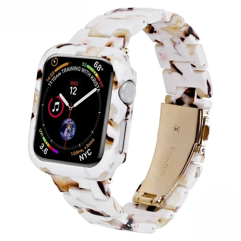 Resin Band for Apple Watch Series 9 8 7 41 45mm Cover Transparent Bracelet for iWatch 6 5 4 se 42mm 44 38 40mm Woman Case+Strap