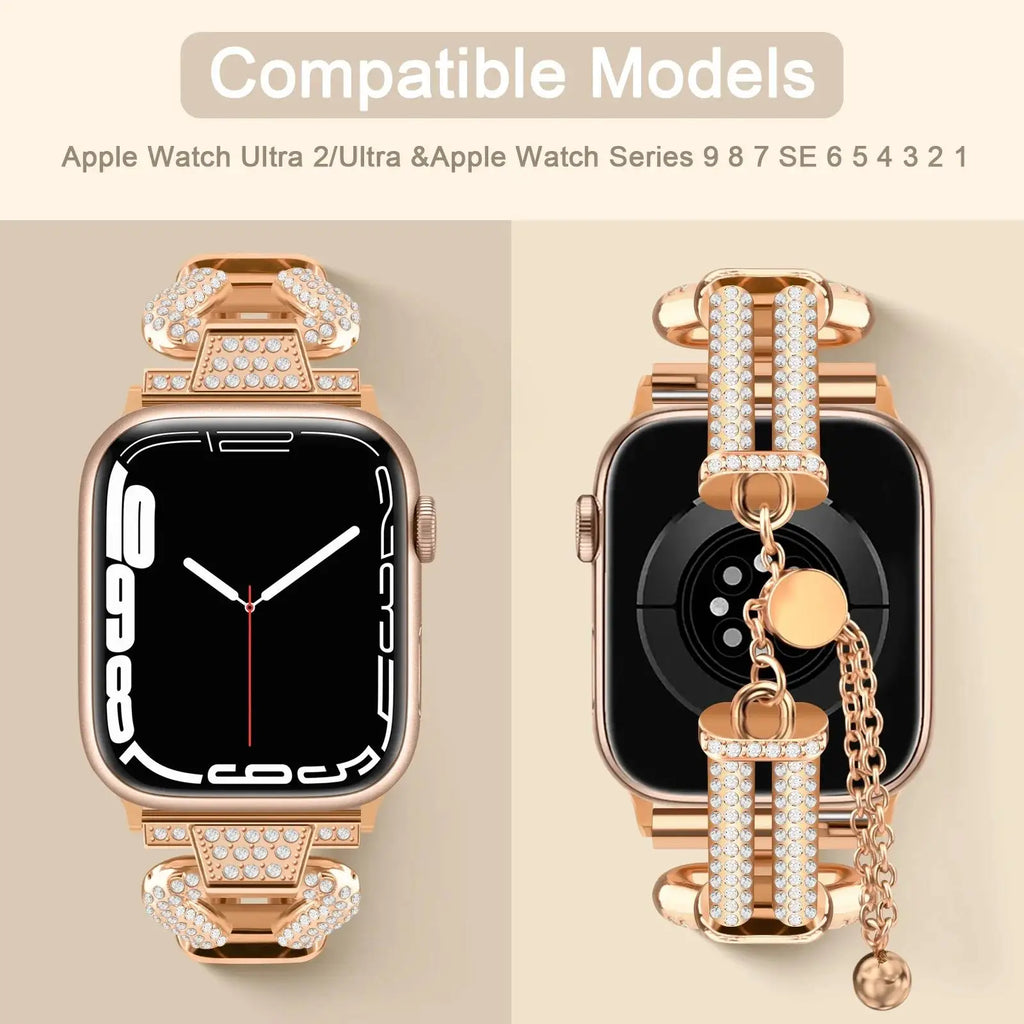 Diamond Strap For Apple Watch Band 49mm 41mm 45mm 44mm 40mm 42mm 38mm Stainless Steel Bracelet For iWatch Ultra 2 9 8 7 6 5 4 3