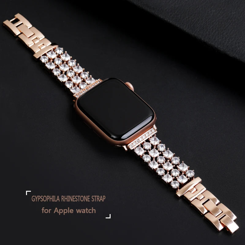 Luxury Diamond Strap for Apple Watch Ultra 2 49mm Women Shiny Jewelry Bracelet for iWatch 9 8 7 45mm 41mm 6 SE 5 4 40/44mm Band