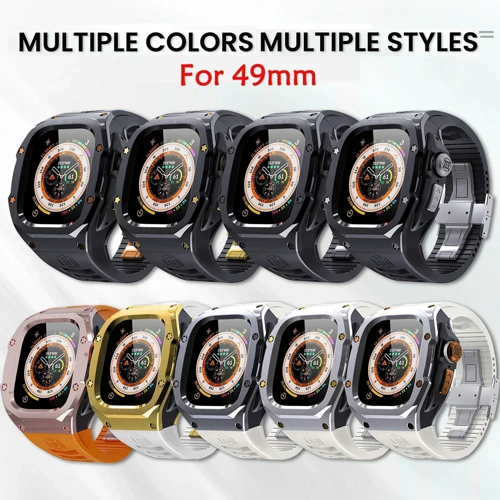 Luxury Modification Kit for Apple Watch Ultra 2 49mm Stainless Steel Case for IWatch 9 8 7 6 45mm 44mm Sport Strap Replacement