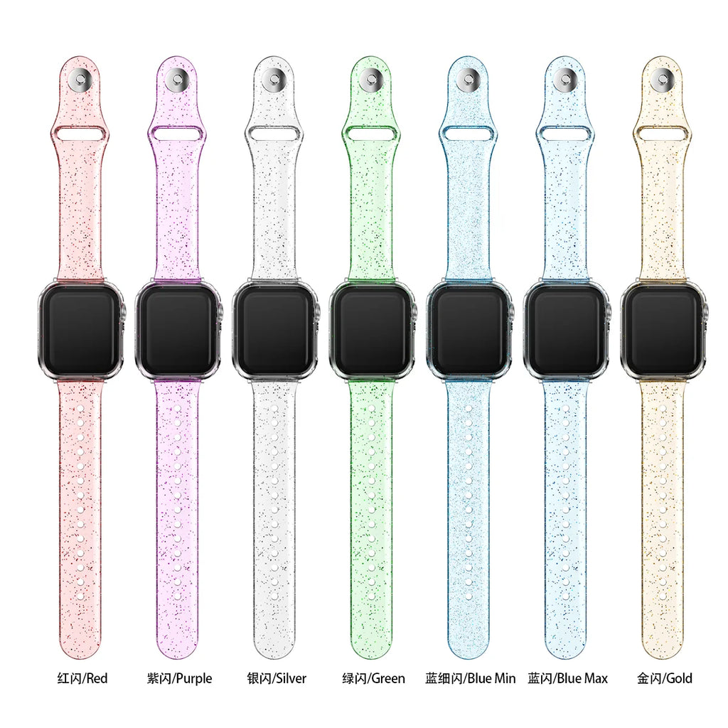 Transparent Silicone Strap for Apple Watch Band 40mm 44mm 45mm 41mm 38mm 42mm 49 Glitter Women Sport iWatch ultra2 9 8 7 SE 6 3