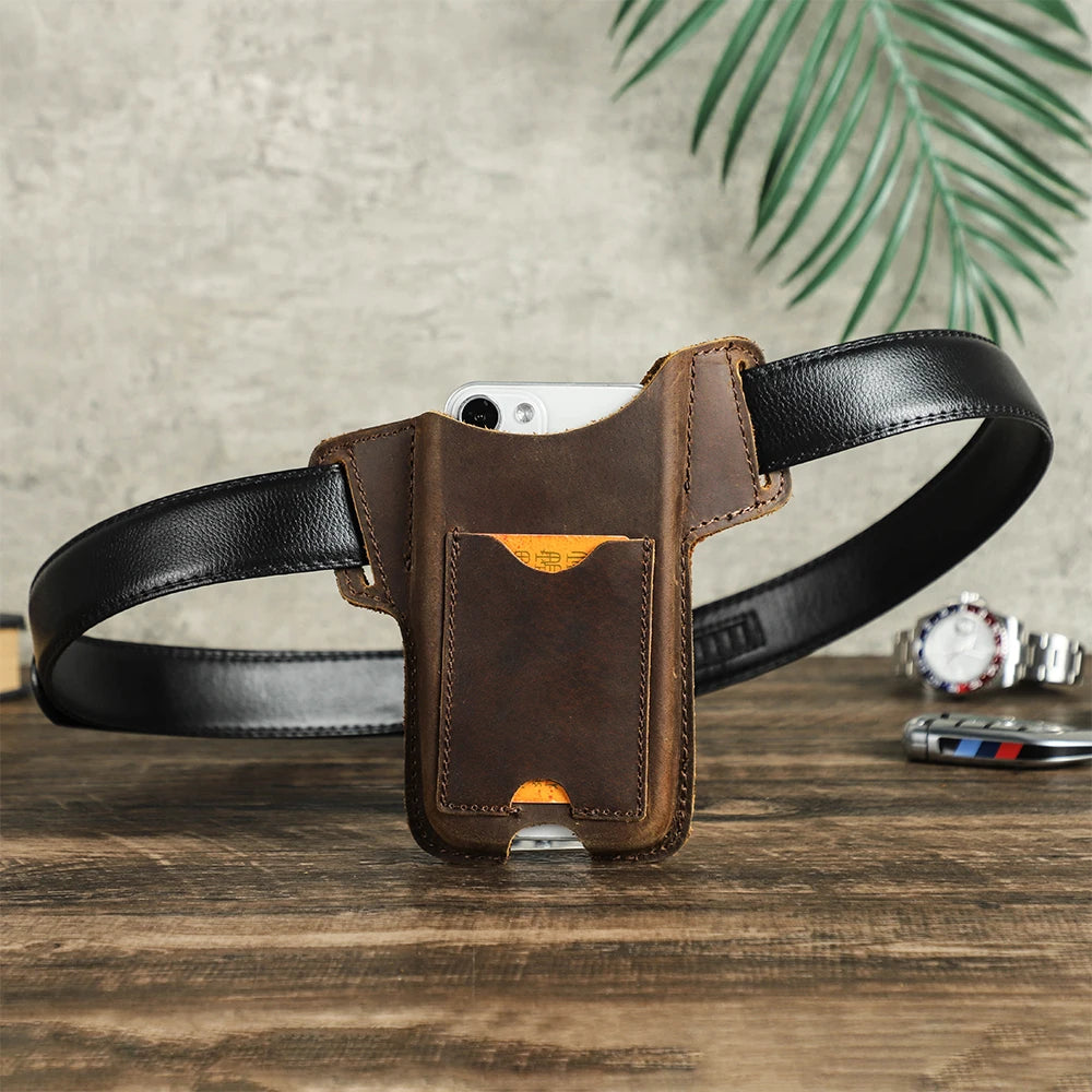 Leather Phone Case for Ap iPhone 16 15 14 13 Pro Max 5.4/6.1/6.7 inch Phone Waist Bag Men Cellphone Loop Holster