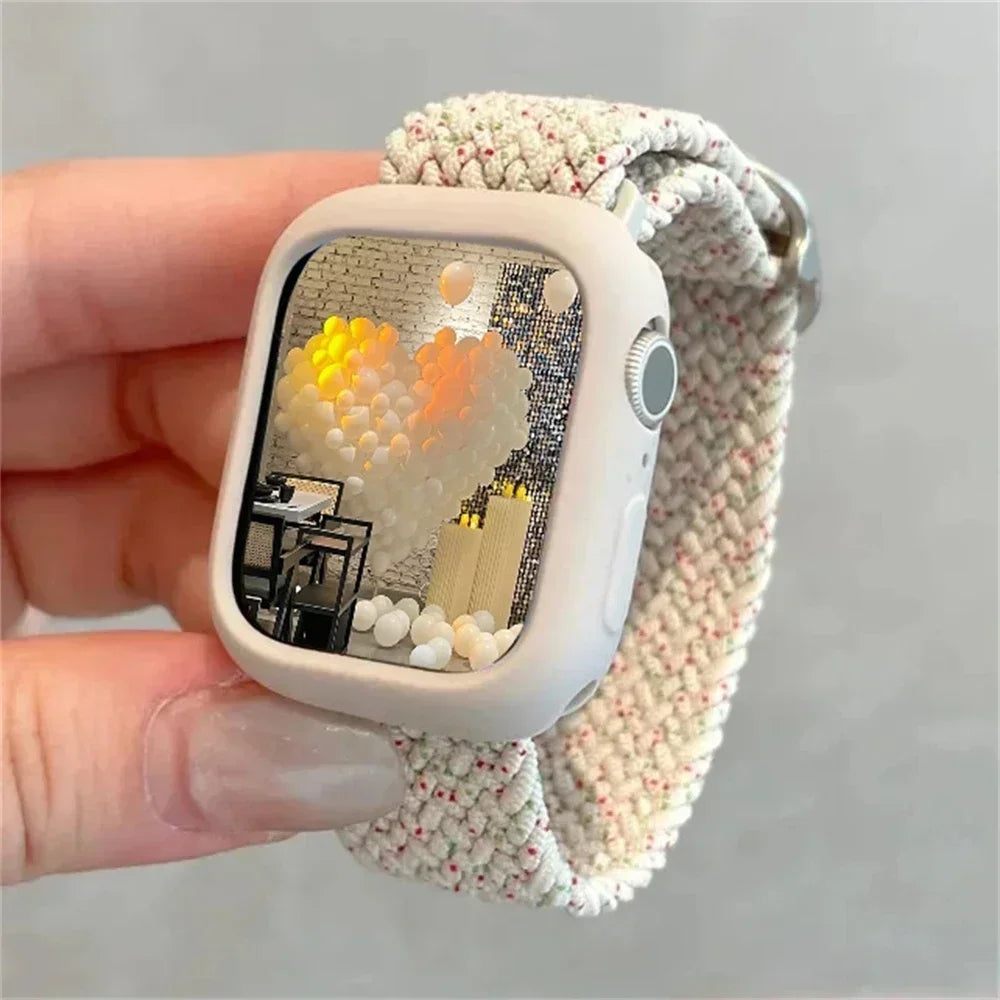 Cute Braied Strap + Case For Apple Watch Band 49mm 41mm 45 44 38 42 Nylon Bracelet For iWatch Series 9 8 7 6 5 4 3 SE 40