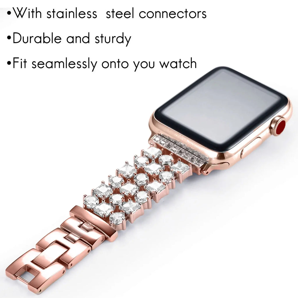 Luxury Diamond Strap for Apple Watch Ultra 2 49mm Women Shiny Jewelry Bracelet for iWatch 9 8 7 45mm 41mm 6 SE 5 4 40/44mm Band