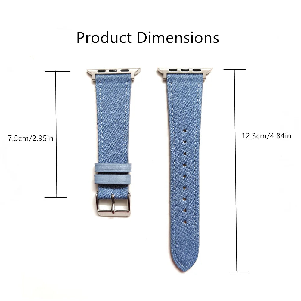 Denim Cloth Leather Strap for Apple Watch Band 38/40/41mm 7 8 9 Bracelet Loop for Iwatch 6 SE 5 49Ultra 3 2 42/44/45mm Cor