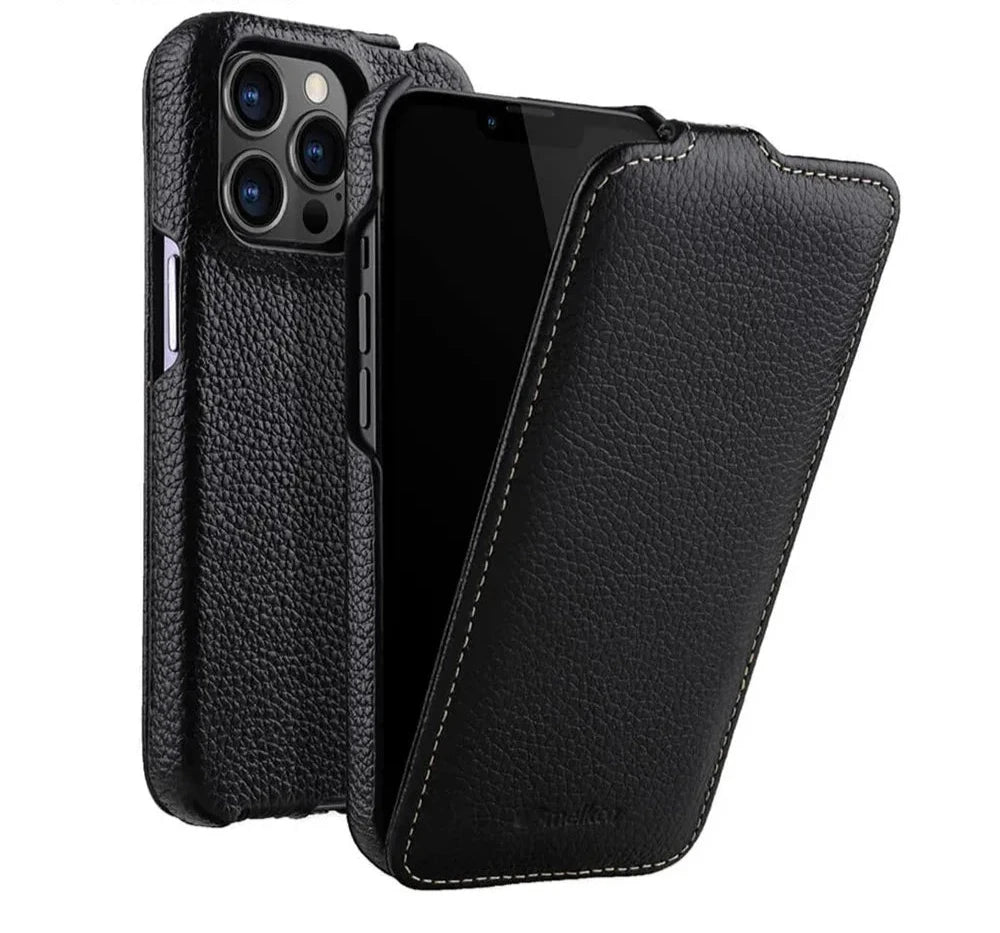 Melkco Genuine Leather Case For iPhone 15 Pro Max iPhone 16 Pro14 13 12 mini Business Luxury Real Cow Flip Phone Bag Cover