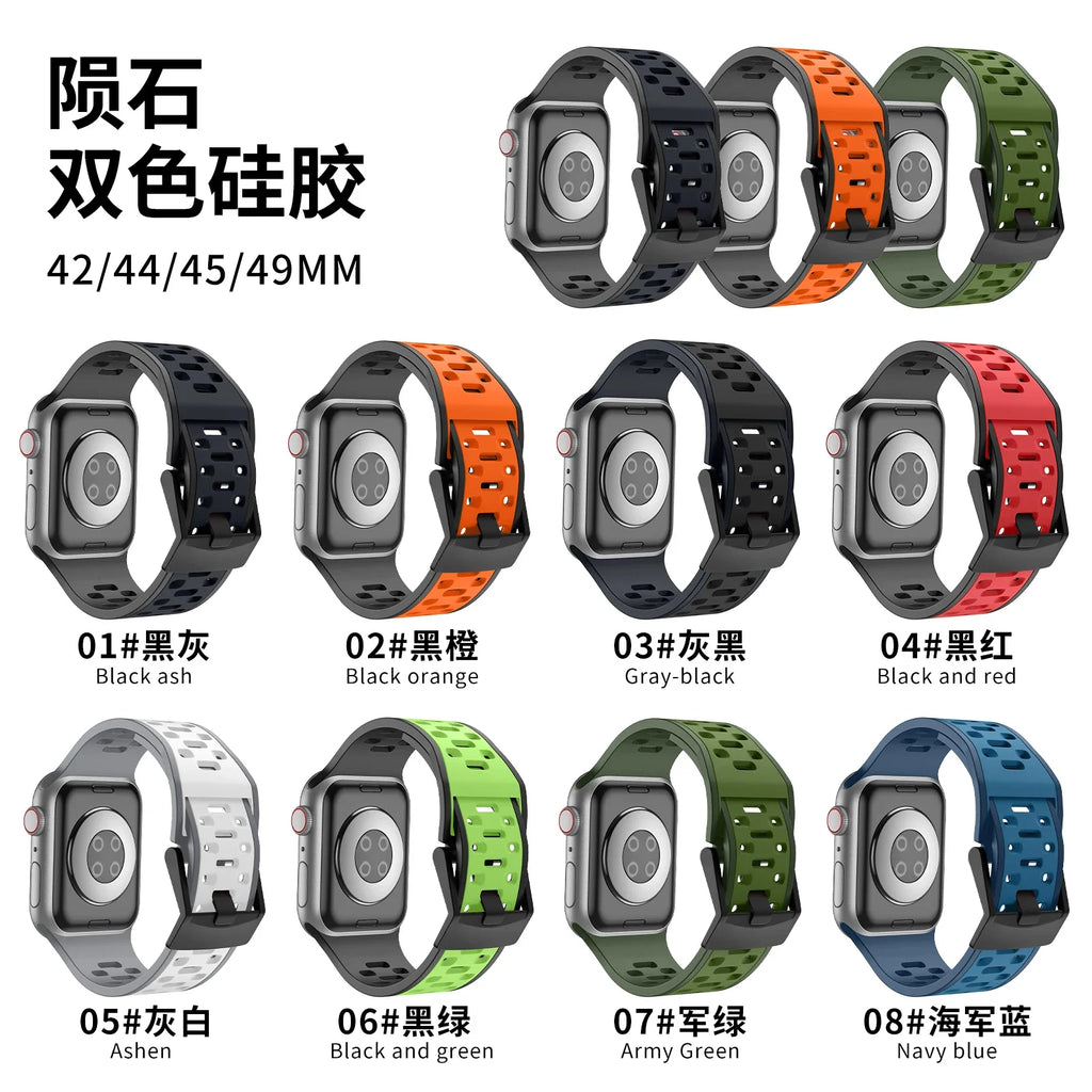 Silicone Strap For Apple Watch Ultra 2 49mm 10 46mm 9 8 7 45mm Breathable two-color Bracelet iWatch 6 5 4 3 SE 44mm 42mm 40mm