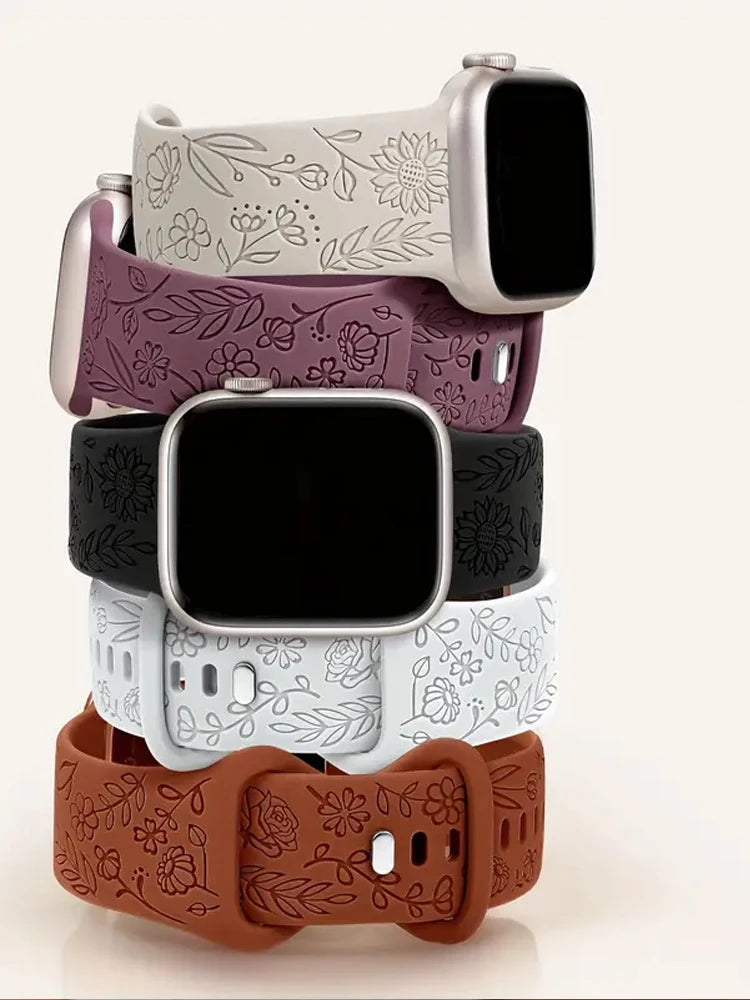 Strap For Apple Watch Band 44mm 42mm 41mm 40mm 45mm 49mm silicone Engraved bracelet correa iwatch series 9 7 SE 6 8 5 4 3 Ultra