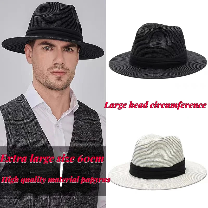 Large Size 56-58 59-60cm New Natural Panama Straw Hat Summer Men 