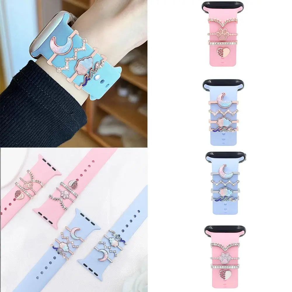 Metal Charms Watch Band Decoration Ring For Apple Diamond Ornament For iwatch Bracelet Silicone Strap Jewelry Accessories