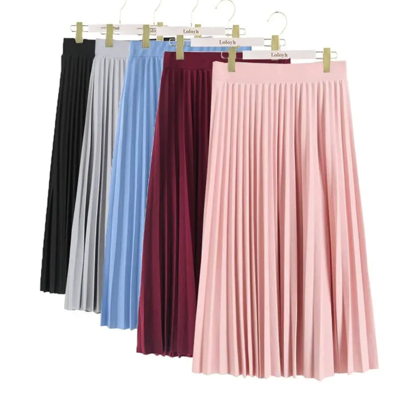 New Fashion Women's High Waist Pleated Solid Color Half Length Elastic Skirt Promotions Lady Black Pink