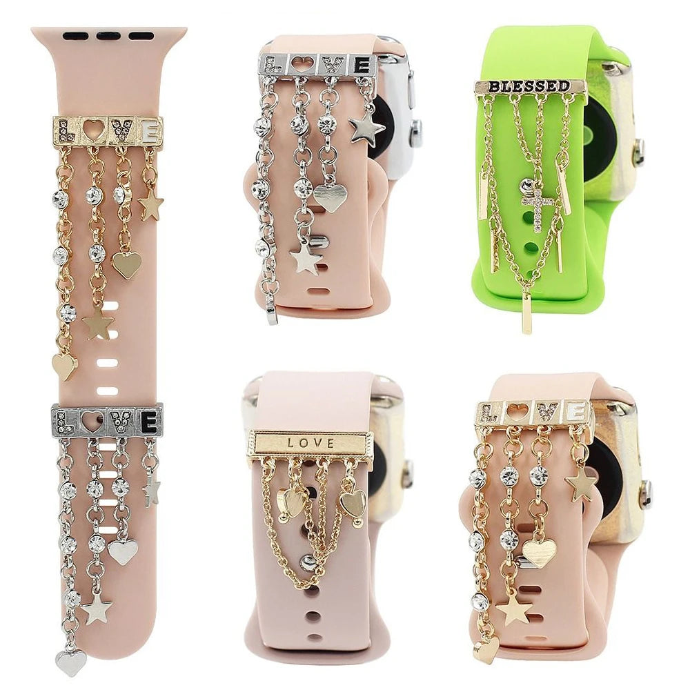 Pendant Tassel Metal Decorative Ring Watch Band Ornament For Apple Smart Watch Diamond Wristbelt Charms Creative Strap Accessory