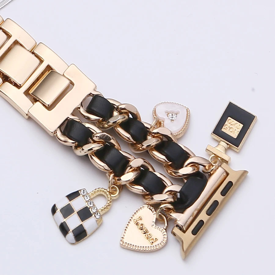 Watch Band For Apple Watch Ultra Love And Other Adjustable Metal Strap For women Iwatch series 9 8 7 6 SE 5 4 Smart Watch Band