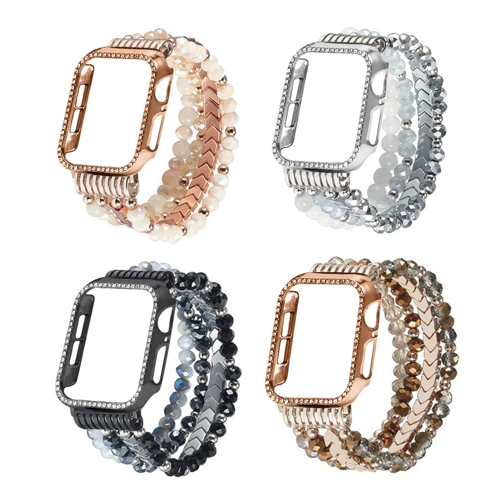 Jewelry Strap+Diamond Case for Apple Watch Ultra 2 49 46 45 38 40 41 42 44mm Band for iWatch Series 10 9 8 7 6 5 4 3 Case women