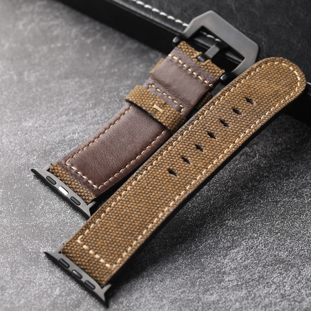 Waterproof and wear-resistant, World War II Soldier Canvas Adaptable Apple Watch Band, 49MM 45MM 44MM 42MM Men's S8 S9 Thickened