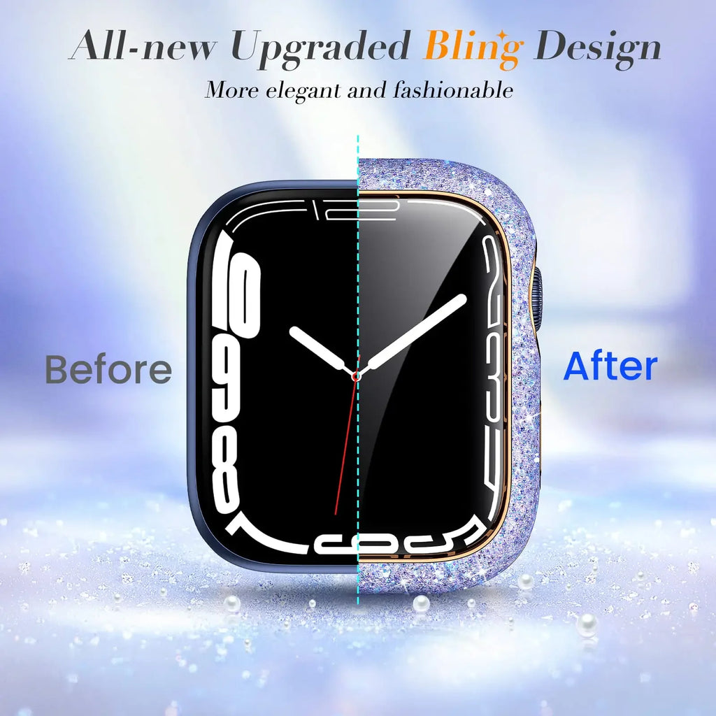 Diamond Cover for Apple Watch Case 45mm 41mm 44mm 40mm Bling Bumper Screen Protector for Apple Watch Series 9 8 7 4 5 6 Se
