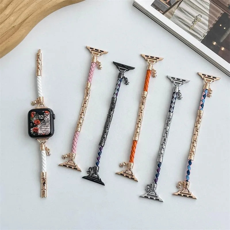 Leather Weave Band For Apple Watch 49mm 41mm 45mm 38mm 42mm 44mm 40mm Slim Women Bracelet Strap For iWatch Ultra 8 7 SE 6 5