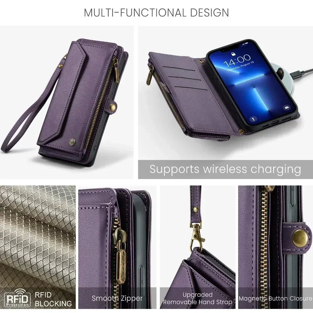 Long Crossbody Wallet Phone Case for IPhone 16 15 14 13 12 Pro Max Plus Promax Card Slot Holder Lanyard Leather Cover