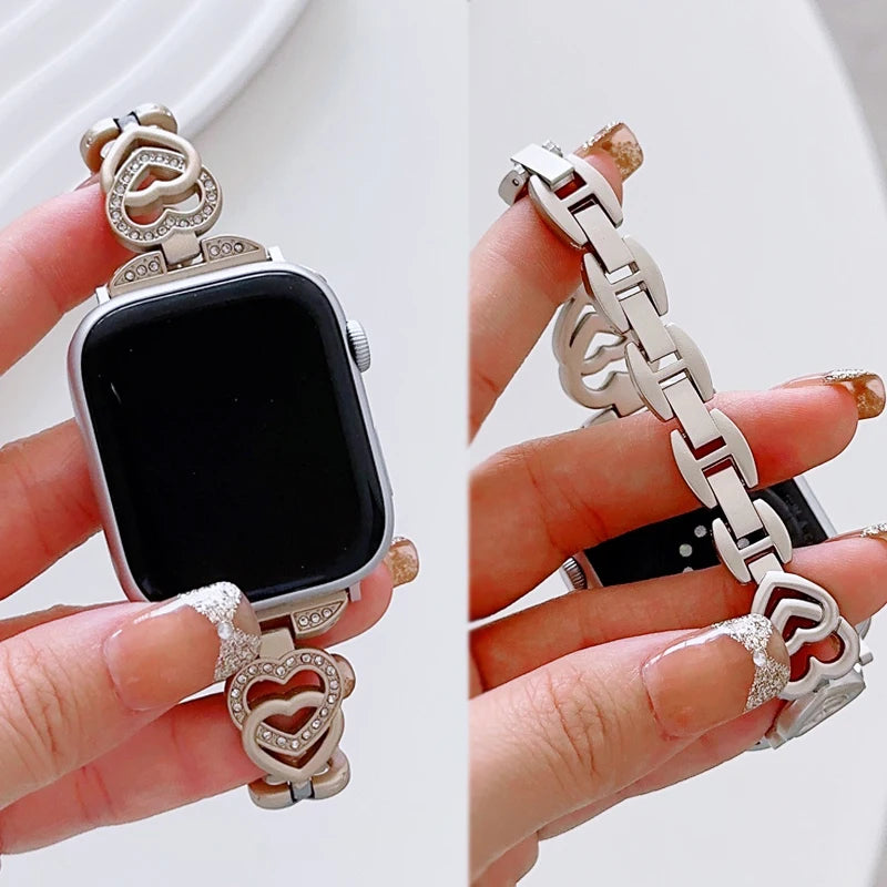 Jewelry Metal Strap For Apple Watch Band 41mm 45mm 44mm 40mm 38/42/49mm Women Diamond Steel Bracelet Belt For iWatch 9 8 SE 7 6