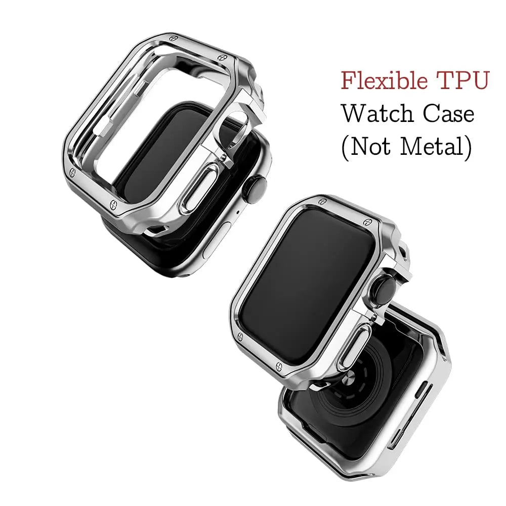 Metal Band+TPU Case for Apple Watch Ultra Strap 49mm 41mm 45mm 40mm 44mm Cover Stainless Steel Bracelet Series 8 7 6 SE 5 4 42mm